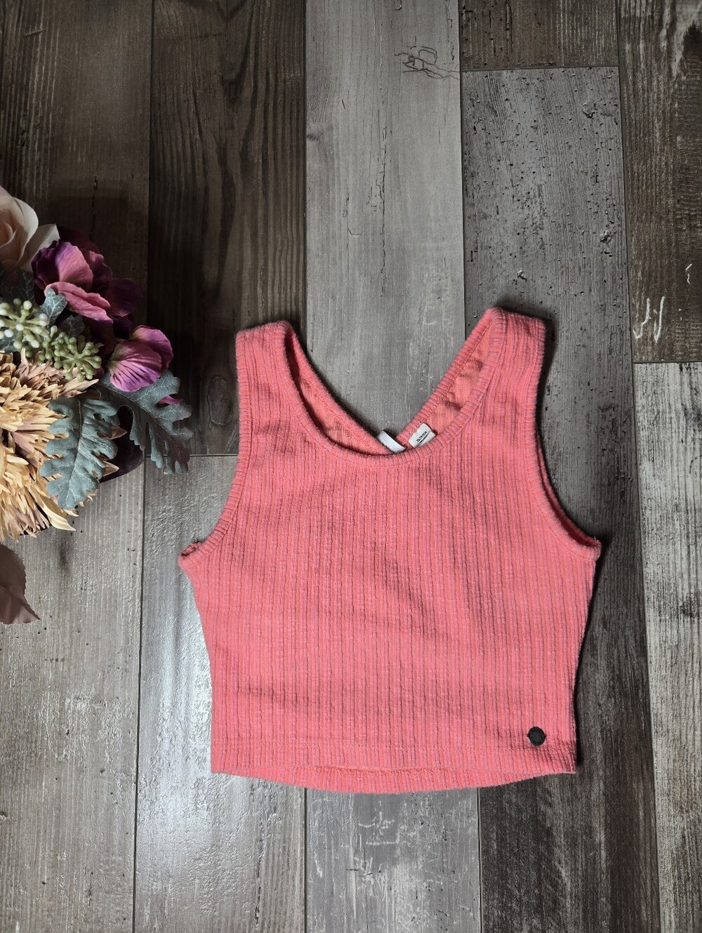 Roxy Women’s XS Ribbed Crisscross Back Crop Tank – Coral Pink